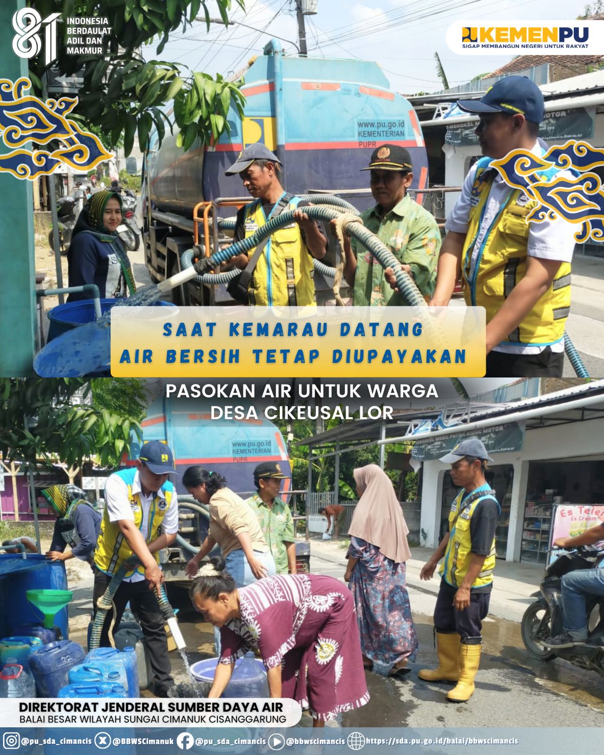BBWS Cimanuk Cisanggarung Salurkan Bantuan Air Bersih bagi Warga Terdampak Kekeringan di Desa Cikesal Lor