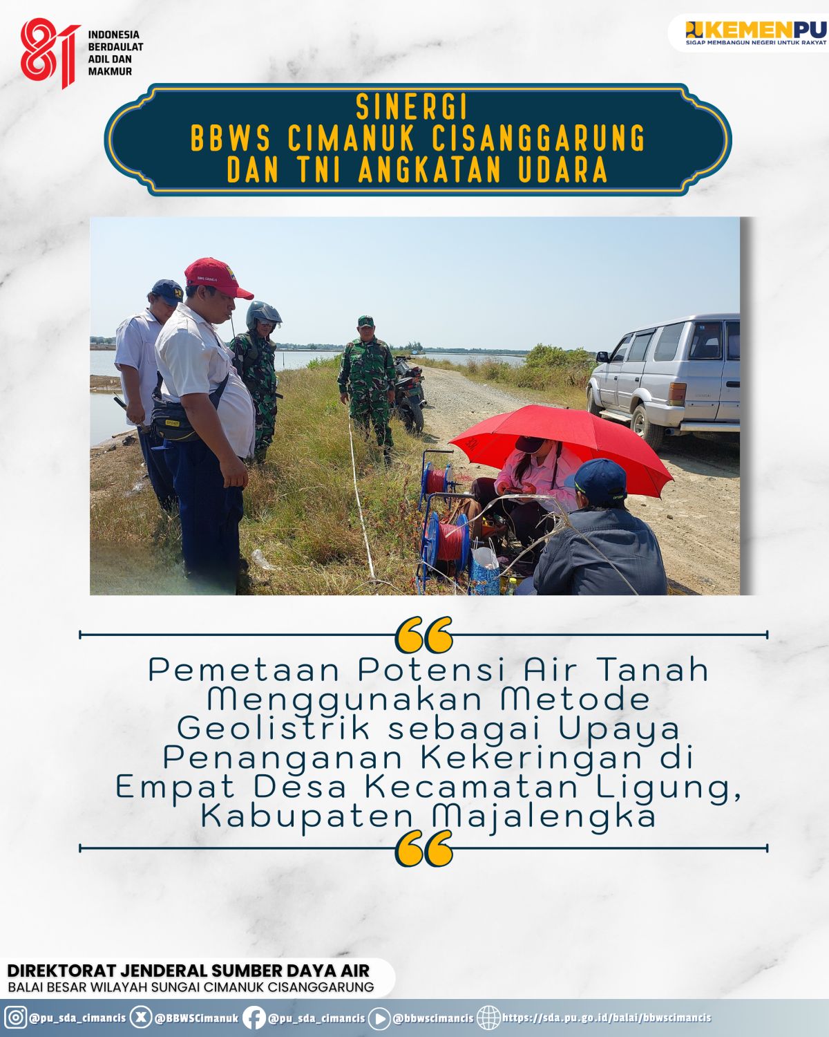 BBWS Cimanuk Cisanggarung dan TNI Angkatan Udara Laksanakan Survei Geolistrik untuk Identifikasi Potensi Air Tanah di Kabupaten Majalengka