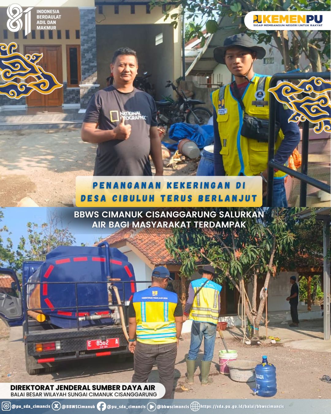 BBWS Cimanuk Cisanggarung Lanjutkan Penyaluran Air Bersih bagi Warga Terdampak Kekeringan di Desa Cibuluh