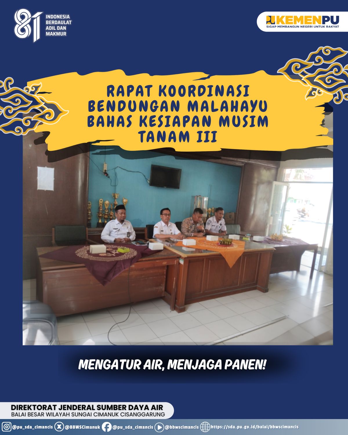 Koordinasi Pengelolaan Air Bendungan Malahayu Disiapkan untuk Mendukung Musim Tanam III