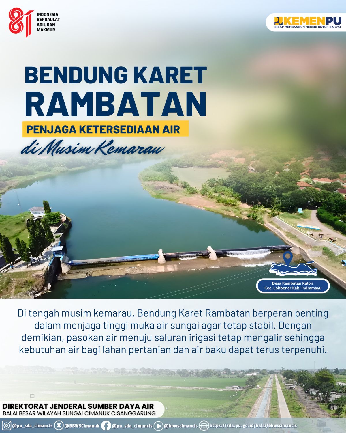 Operasi Bendung Karet Rambatan Jaga Pasokan Air Irigasi Seluas 1.450 Hektare di Musim Kemarau