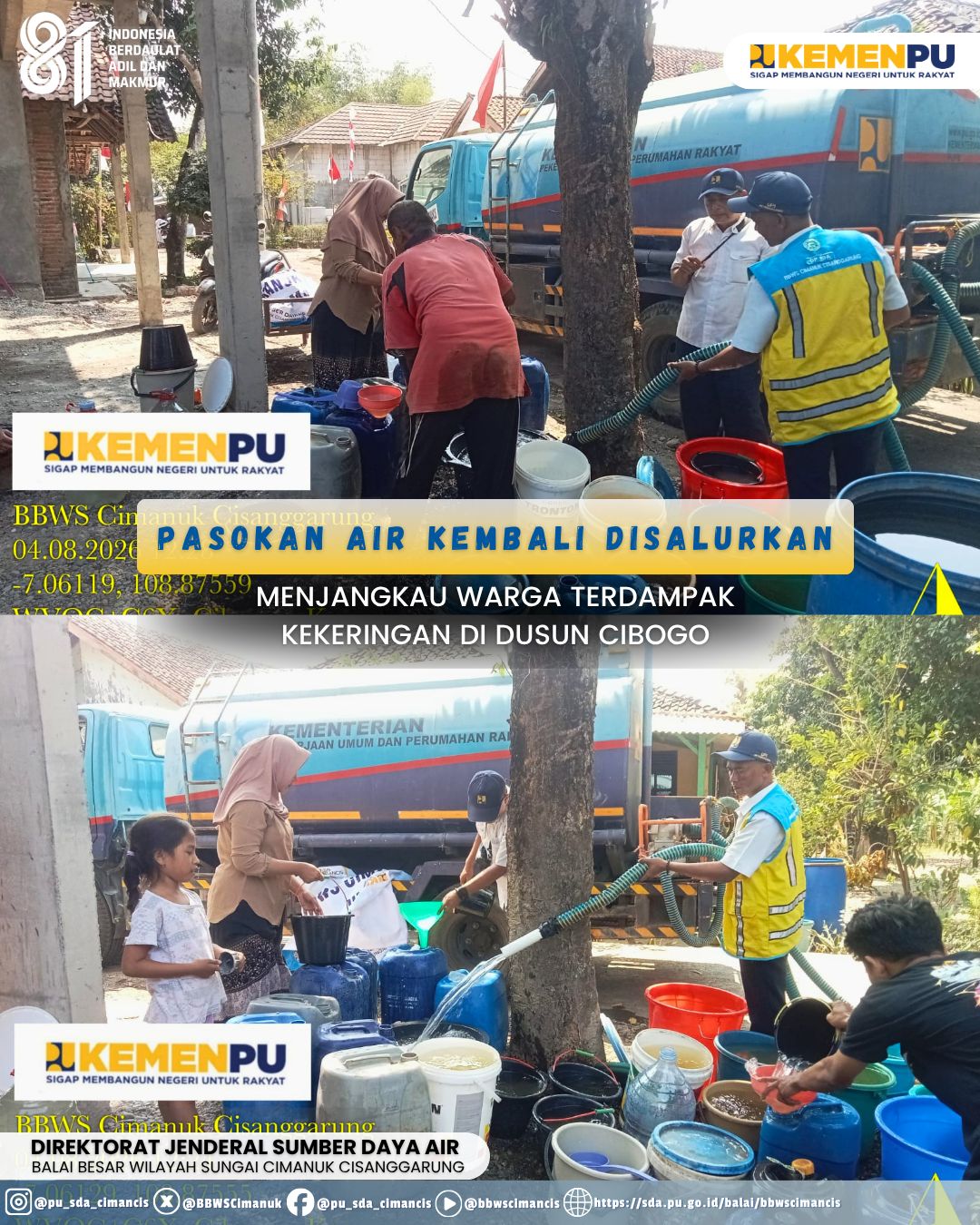 5.000 Liter Air Disalurkan untuk Warga Terdampak Kekeringan di Desa Cikeusal Kidul