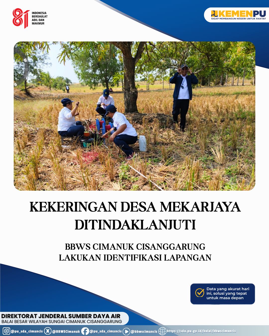 Cek Lapangan di Desa Mekarjaya, BBWS Identifikasi Kondisi Sawah dan Siapkan Penanganan