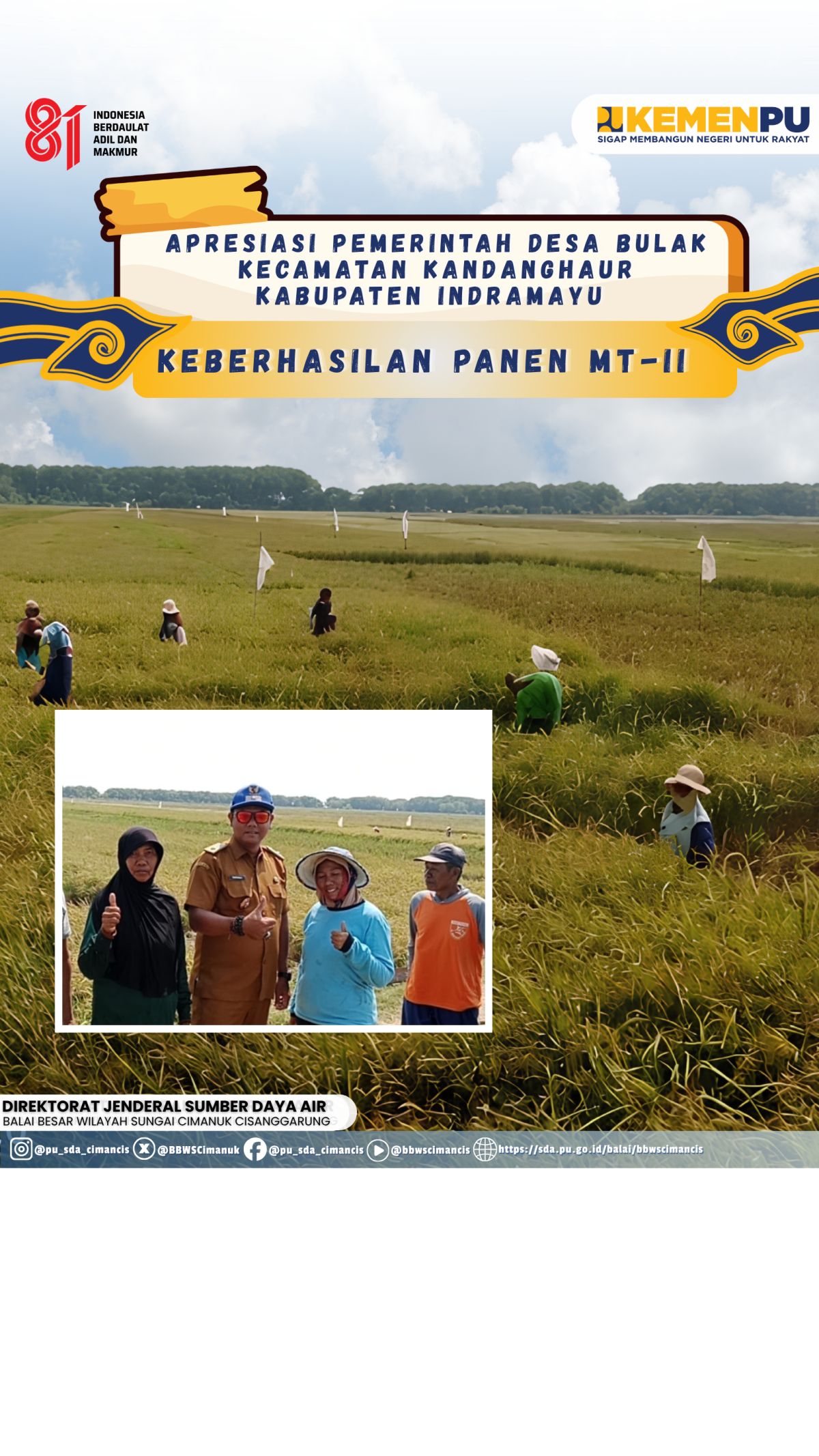 Panen MT II di Blok Kaligawe, Petani Kandanghaur Sampaikan Apresiasi