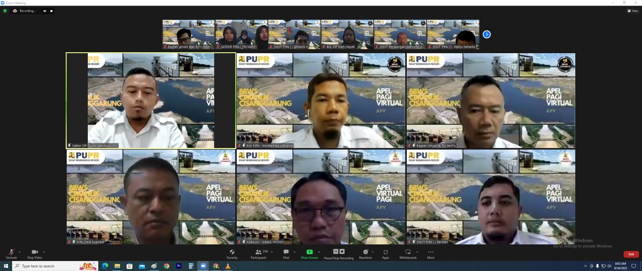 KEPALA BBWS CIMANUK CISANGGARUNG KEMBALI INGATKAN SISTEM KERJA ONE PSBB KEPADA SELURUH PEGAWAI SAAT APEL PAGI VIRTUAL