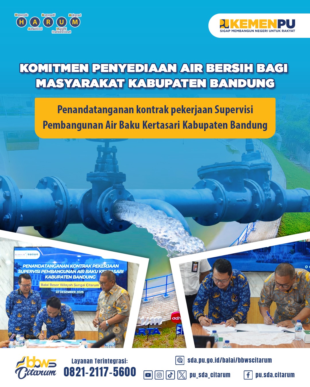 Penandatanganan Kontrak Pekerjaan Supervisi Pembangunan Air Baku