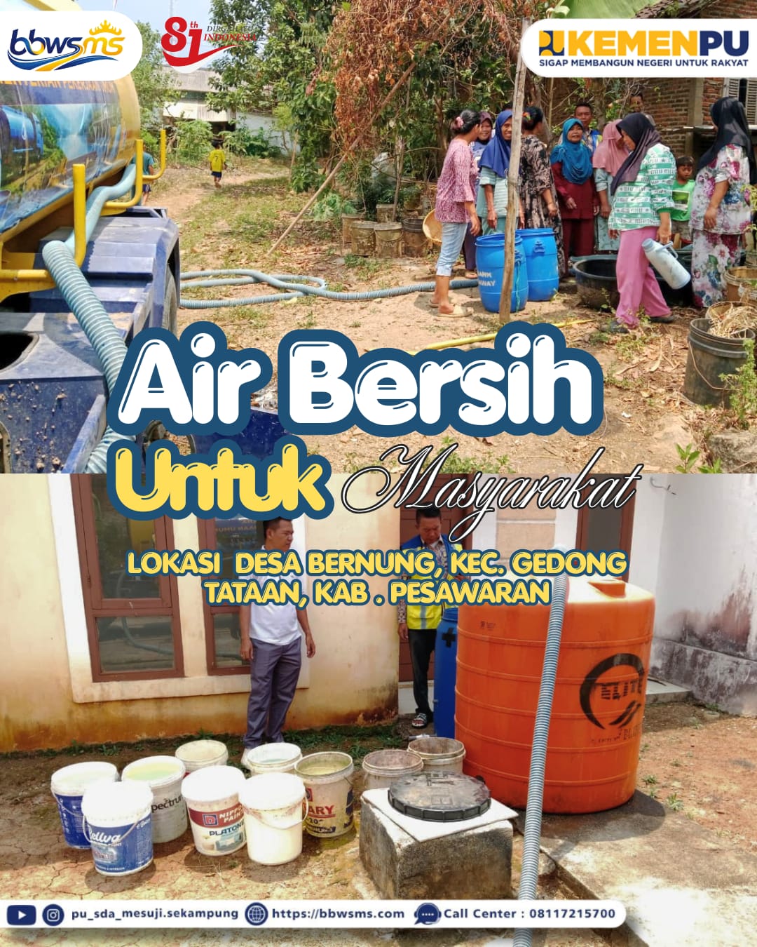 Tim BBWS Mesuji Sekampung Salurkan Bantuan Air Bersih untuk Warga Desa Bernung Pesawaran