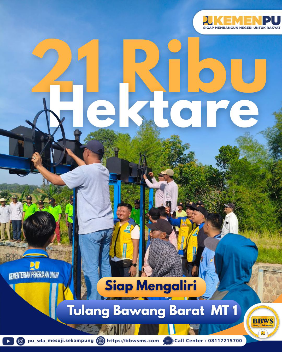 BBWS Mesuji Sekampung Dukung Ketahanan Pangan Nasional Melalui Pengaliran Air Musim Tanam I Tahun 2025–2026 di DI Rarem