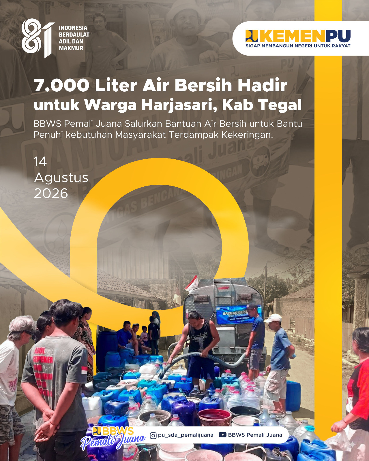 7000 Liter Air Bersih Hadir Untuk Warga Harjasari Kabupatren Tegal