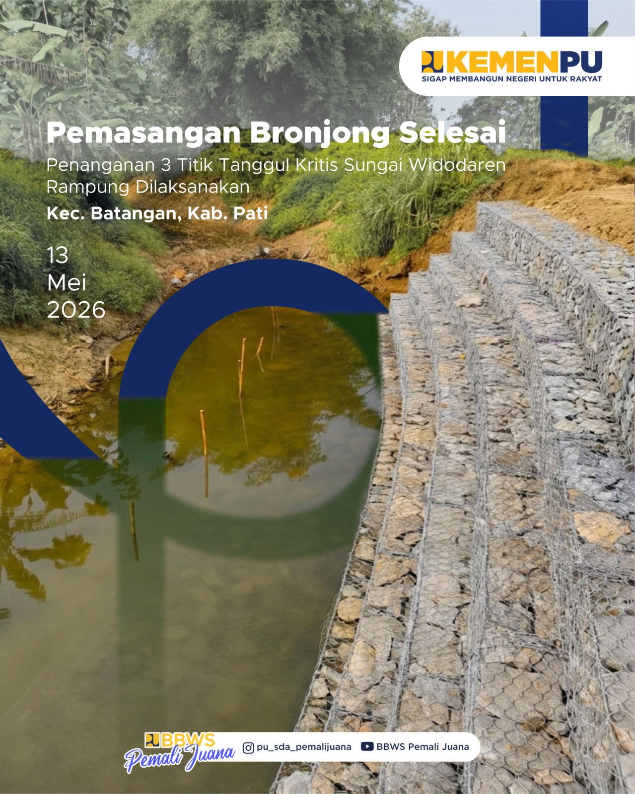 Pemasangan Bronjong Selesai - Penanganan 3 Titik Kritis Sungai Widodaren Rampung Dilaksanakan 