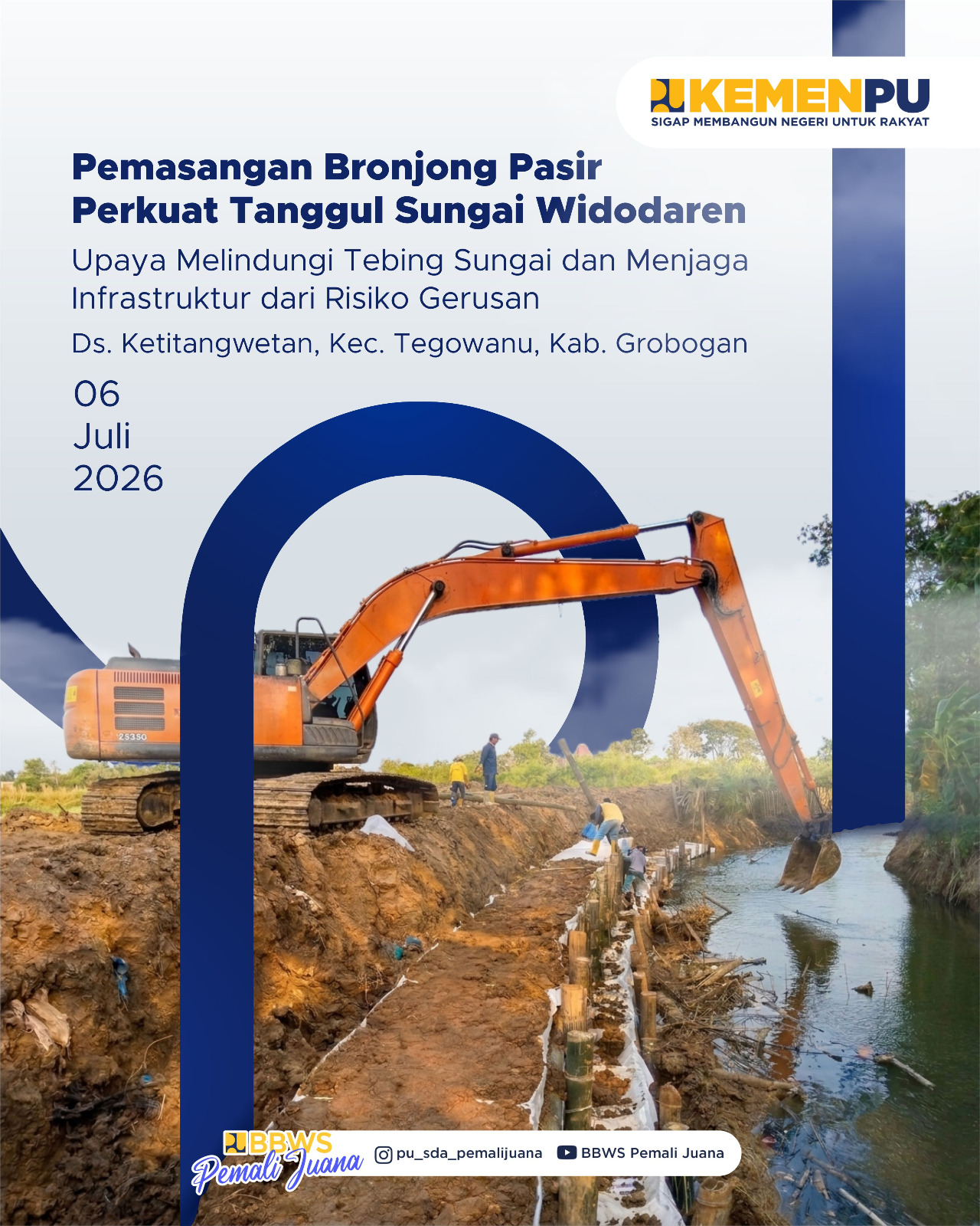 Pemasangan Bronjong Pasir Perkuat Tanggul Sungai Widodaren