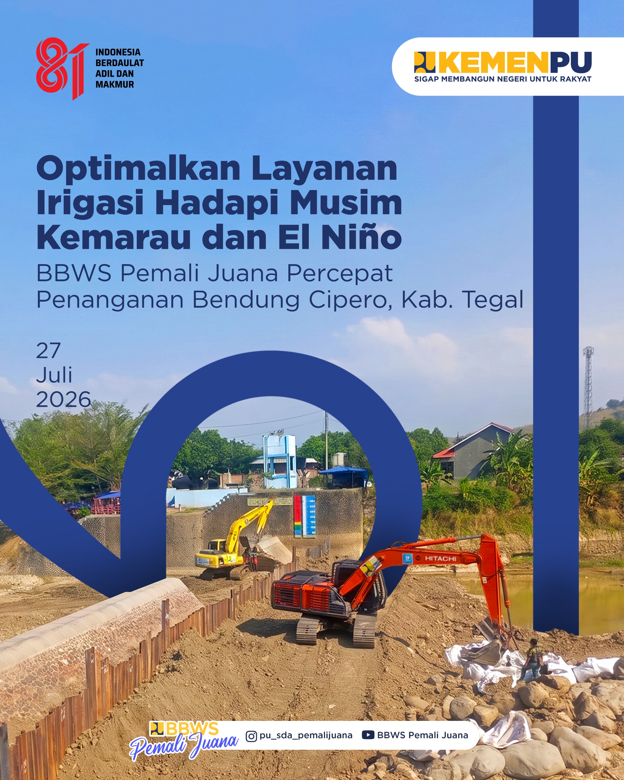 Optimalkan Layanan Irigasi Hadapi Musim Kemarau dan El Nino - BBWS Pemali Juana Percepat Pembangunan Bendung Cipero Kabupaten Tegal