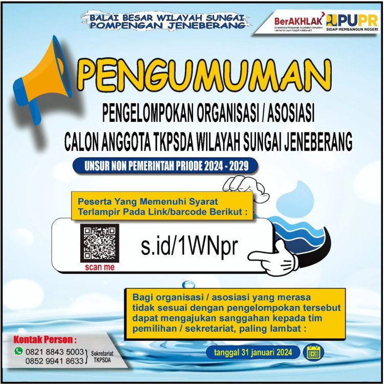 Penerimaan Calon Anggota TKPSDA Wilayah Sungai Jeneberang