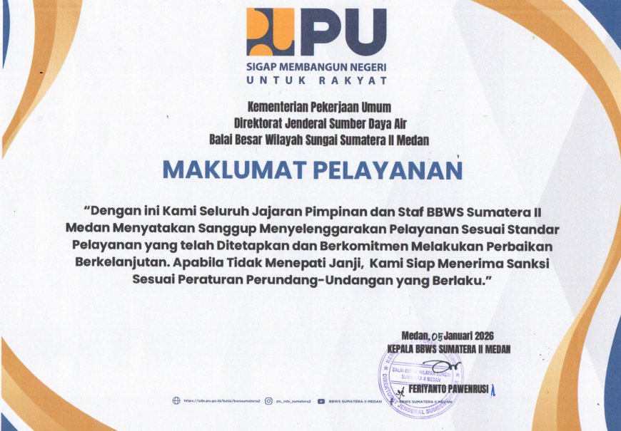 Maklumat Pelayanan Publik BWS Sumatera II Medan.