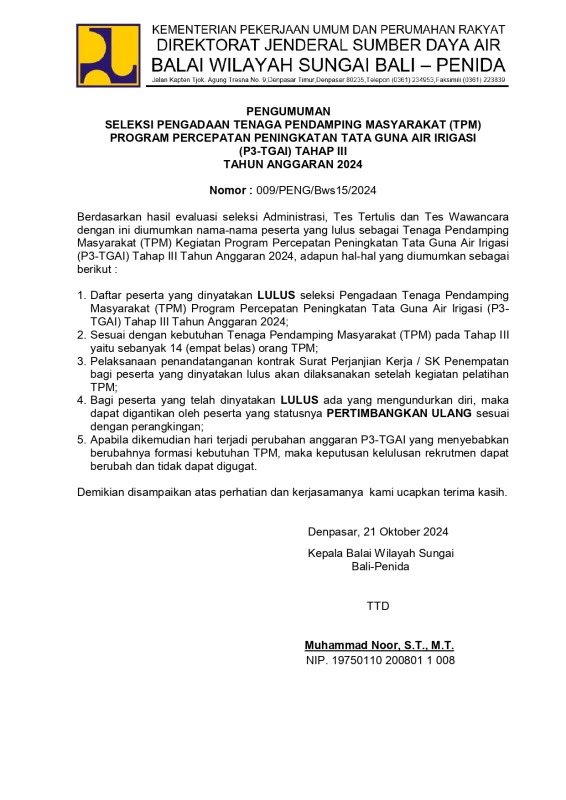 PENGUMUMAN FINAL TPM P3-TGAI T.A 2024 TAHAP III