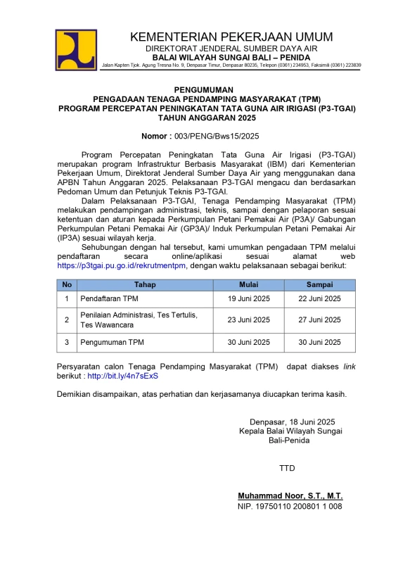 PENGUMUMAN TPM T.A 2025
