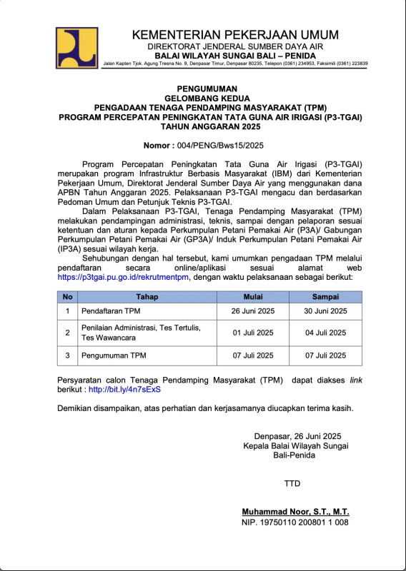 PENGUMUMAN TPM T.A 2025 - Gelombang 2