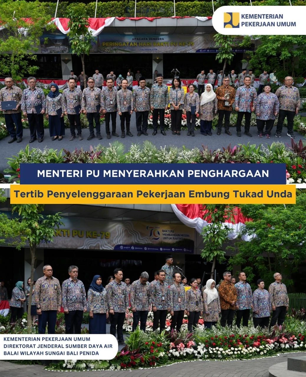 Menteri PU Menyerahkan Penghargaan Tertib Penyelenggaraan Pekerjaan Embung Tukad Unda