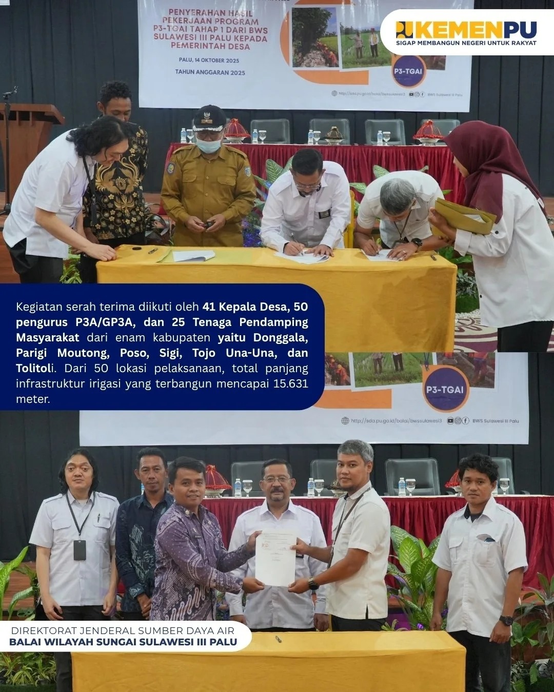 Serah Terima Hasil Pekerjaan Program Percepatan Peningkatan Tata Guna Air Irigasi (P3-TGAI) Tahap I Tahun Anggaran 2025