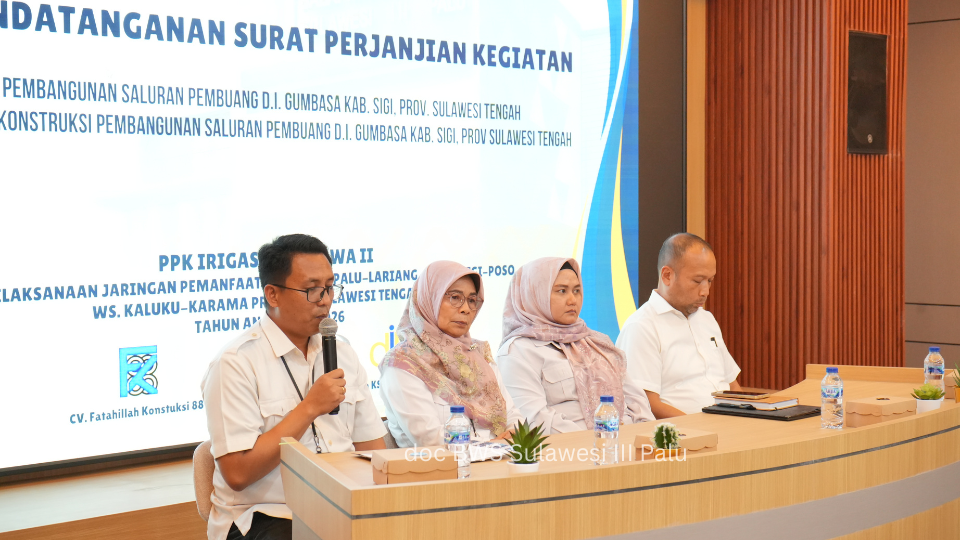 Penandatanganan Surat Perjanjian Kegiatan Pembangunan Saluran Pembuang D.I. Gumbasa Tahun Anggaran 2026